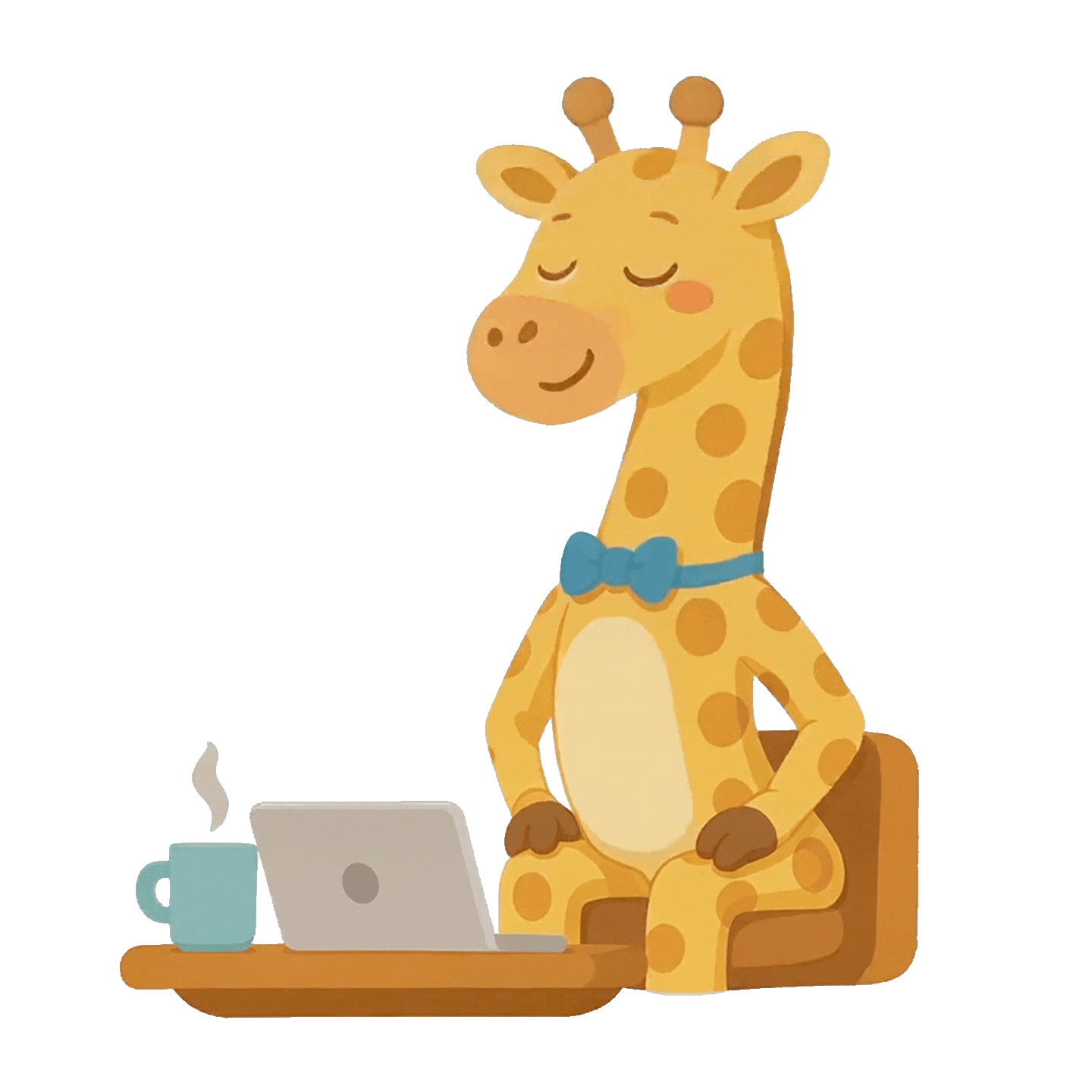 Giraffe mascot demonstrating a seated cat-cow stretch